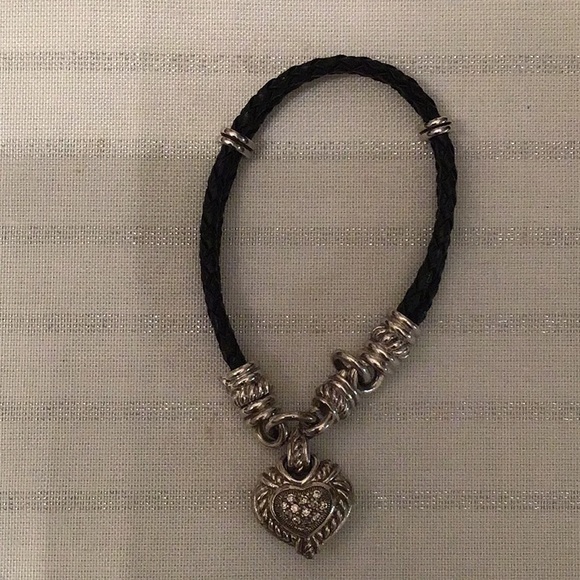 Judith Ripka Braided Leather Bracelet With Sterling Diamonique Heart Charm - Picture 2 of 6